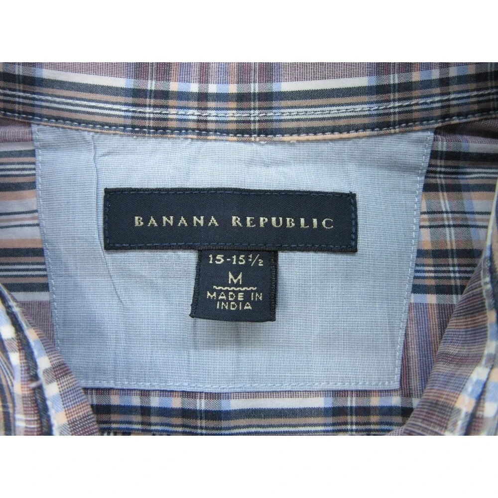 2-pack Banana Republic Shirt Mens Medium 15-15.5 Long Slv Blue Red Plaid Striped